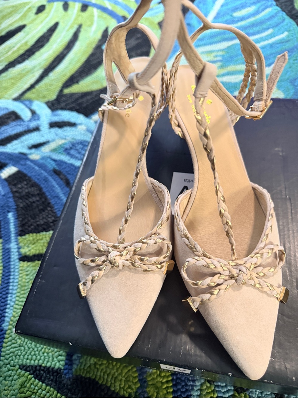 New Kate Spade Pointed Toe Braided Strap Women’s Pumps in Nude